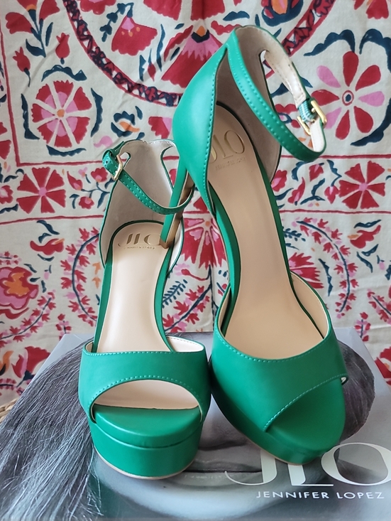 Jennifer Lopez Shoes - NWT J Lo Whimsgoth Emerald Open Toe Ankle-Strap Platform Stiletto Heel